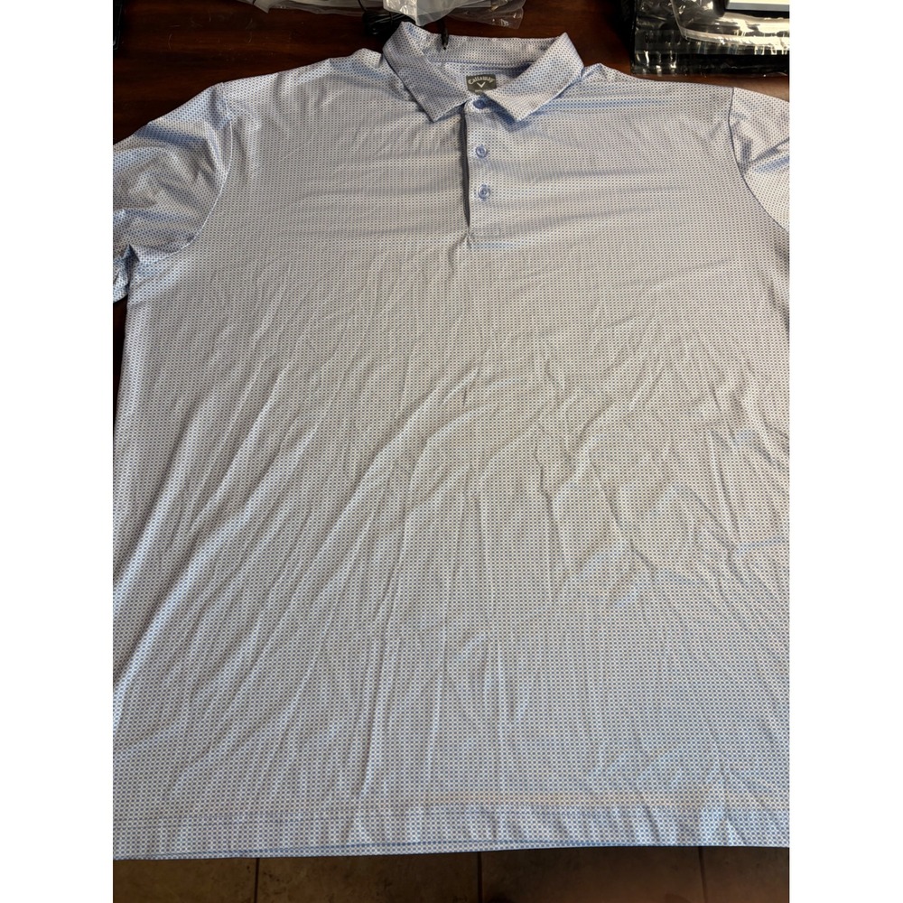 Callaway Opti-Dri Mens XXL Blue White Check Short Sleeve Golf Polo Shirt
